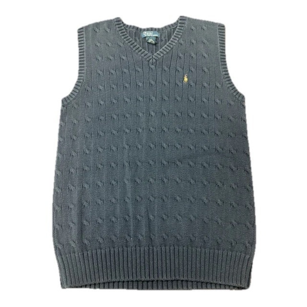 Polo Ralph Lauren Sweater Vest Cable Knit Youth XL 20 Blue Cotton Preppy